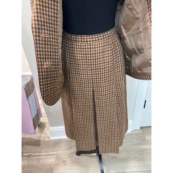 Vintage Academia Houndstooth 100% Wool Skirt Suit Tailored Blazer Pleats 9 - Picture 5 of 16